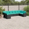 Sofa Sofos komplektas su pagalvėlėmis, 10 dalių, juodas, poliratanas