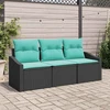 Lauko baldų komplektas Sofos komplektas su pagalve 3 pcs Juoda poliratanas