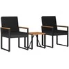 Lauko baldų komplektas su pagalve 3 pcs Juoda poliratanas