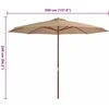 Lauko skėtis nuo saulės su mediniu stulpu, taupe spalvos, 350cm