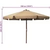 Lauko skėtis nuo saulės su mediniu stulpu, taupe spalvos, 330cm