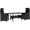 Lauko valgomojo komplektas 3 pcs Juoda poliratanas