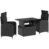 Lauko valgomojo komplektas 3 pcs Juoda poliratanas