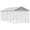 Lauko voljeras šunims su stogu, sidabrinis, 3x7,5x2,5m, plienas