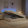 LED saugojimo lova su čiužiniu Kreminė 200 x 200 cm Audinys