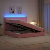 LED saugojimo lova su čiužiniu Rožinė 200 x 200 cm Aksomas