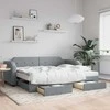 Sofa kušetė su dėtuvėmis ir stalčiais be čiužinio šviesiai pilka