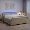 Lova su čiužiniu ir LED apšvietimu Kreminė 200 x 200 cm Audinys
