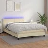Lova su spyruoklėmis ir čiužiniu/LED, kreminė, 140x190 cm