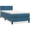 Lova su spyruokliniu/čiužiniu/LED, tamsiai mėlyna, 80x220 cm, aksomas