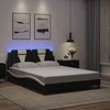 Lovos rėmas su LED, juodas ir baltas, 140x200cm, dirbtinė oda