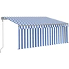 Markizė su uždanga/LED/vėjo jutikliu, mėlyna/balta, 3x2,5m