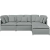 Modulinė sofa su pakoja ir pagalvėlėmis, audinys, šviesiai pilka