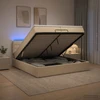 Otmana lova su matracsu ir LED Kreminė 200 x 200 cm Audinys