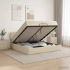 Otmana lova su matracsu ir LED Kreminė 200 x 200 cm Audinys