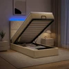 Otmana lova su matracsu ir LED Kreminė 90 x 200 cm Audinys