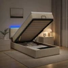 Otmana lova su matracsu ir LED Kreminė 90 x 190 cm Audinys