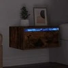 TV staliukas Prie sienos montuojama naktinė spintelė su LED, dūminio ąžuolo