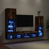 TV staliukas Sieninė TV sekcija su LED, 4 dalių, dūminio ąžuolo, mediena
