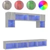 TV staliukas Sieninė TV sekcija su LED, 6 dalių, pilka ąžuolo, mediena