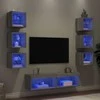 TV staliukas Sieninė TV sekcija su LED, 8 dalių, pilka ąžuolo, mediena
