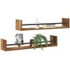 Sieninė lentyna su saugykla 2 pcs Senas medis 80 x 16 x 14 cm