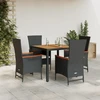 Lauko baldų komplektas Sodo komplektas su pagalvėlėmis, 5 dalių, juodas, poliratanas