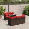 Sofa Sodo komplektas su pagalvėlėmis, 6 dalių, poliratanas/akacija