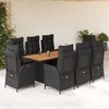 Lauko baldų komplektas Sodo komplektas su pagalvėlėmis, 9 dalių, juodas, poliratanas