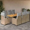 Lauko baldų komplektas Sodo komplektas su pagalvėlėmis, 9 dalių, smėlio, poliratanas