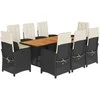 Lauko baldų komplektas Sodo komplektas su pagalvėlėmis, 9 dalių, juodas, poliratanas