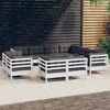 Lauko baldų komplektas Sodo komplektas su pagalvėmis, 11 dalių, baltas, pušies masyvas