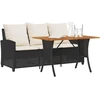 Sodo sofa, 3 vietų, su pagalvėlėmis ir stalu, juoda, poliratanas
