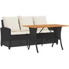 Sodo sofa, 3 vietų, su pagalvėlėmis ir stalu, juoda, poliratanas