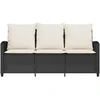 Sodo sofa, 3 vietų, su pagalvėlėmis ir stalu, juoda, poliratanas