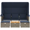 Sodo sofa, 3 vietų, su stogeliu ir taburetėmis, pilka, poliratanas