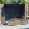 Sodo sofa, 3 vietų, su stogeliu ir taburetėmis, pilka, poliratanas
