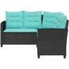 Sodo sofa su pagalve 2 pcs Juoda ir turkio Poli ratanas