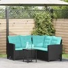 Sodo sofa su pagalve 2 pcs Juoda ir turkio Poli ratanas