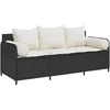 Sodo sofa su pagalvėlėmis, 3 sėdimos vietos, juodas, poliratanas