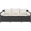 Sodo sofa su pagalvėlėmis, 3 sėdimos vietos, juodas, poliratanas