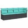 Sodo sofa su pagalvėlėmis, 4 sėdimos vietos, juodas, poliratanas