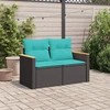 Sodo sofa su pagalvėlėmis, dvivietė, juoda, polirotangas