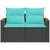 Sodo sofa su pagalvėlėmis, dvivietė, juoda, polirotangas