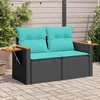 Sodo sofa su pagalvėlėmis, dvivietė, juoda, polirotangas