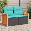 Sodo sofa su pagalvėlėmis, dvivietė, juoda, polirotangas