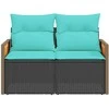 Sodo sofa su pagalvėlėmis, dvivietė, juoda, polirotangas