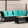 Sodo sofa su pagalvėlėmis, juodos spalvos, poliratanas