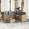 Sodo sofa su stalu/pagalvėlėmis, smėlio, poliratanas, L formos
