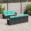Sodo Sofų Rinkinys su pagalve 8 pcs Juoda ir turkio poliratanas